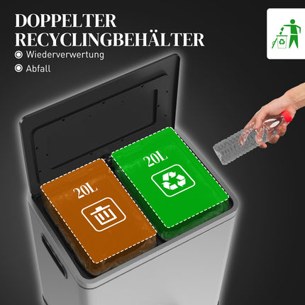 Stainless steel waste bin 40L - Double soft-closing compartments