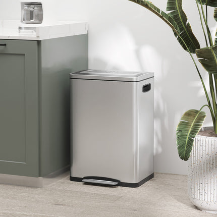 Stainless steel waste bin 40L - Double soft-closing compartments