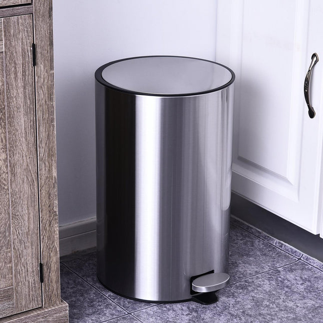 Kosz na śmieci, kosz pedałowy z pojemnikiem wewnętrznym, 12 l, ciche domykanie, stal nierdzewna, PP, średnica 25,8 x wys. 42 cm Aosom