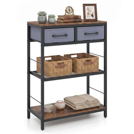 Rustic Brown Sofa Table with Drawers and Shelves