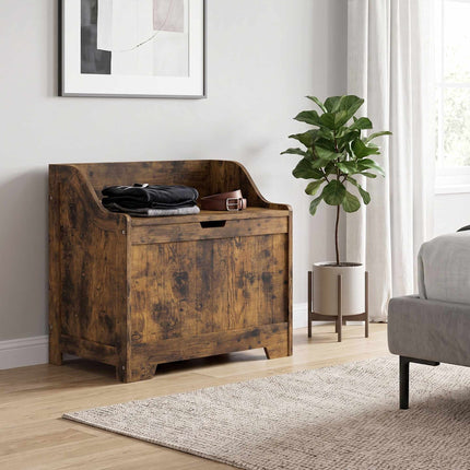 Rustic Brown Wooden Storage Chest with Safety Hinge