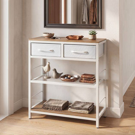 Rustic Narrow Console Table with Drawers and Shelves