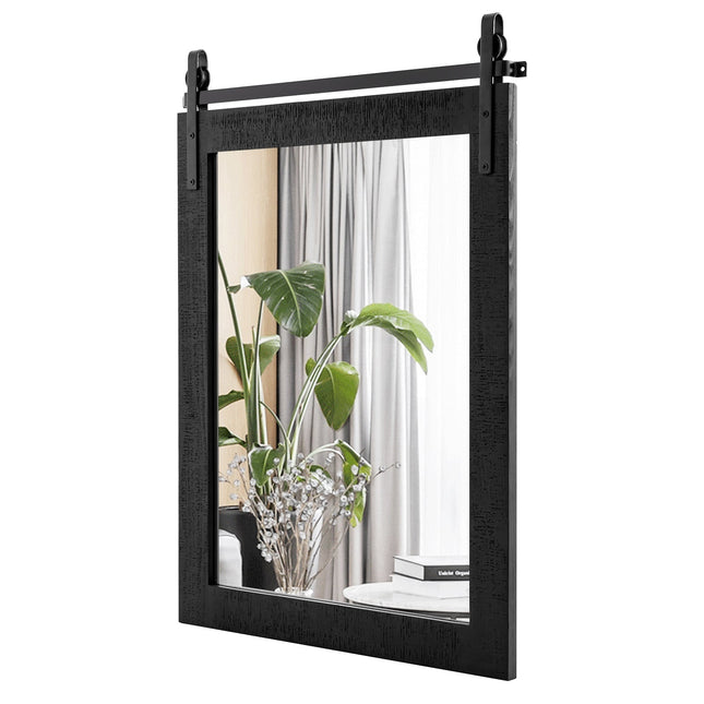 Rustic Rectangular Wall Mirror, Solid Wood Frame, 76x56 cm