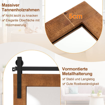 Rustic Wood Frame Wall Mirror, 100x66 cm, Brown