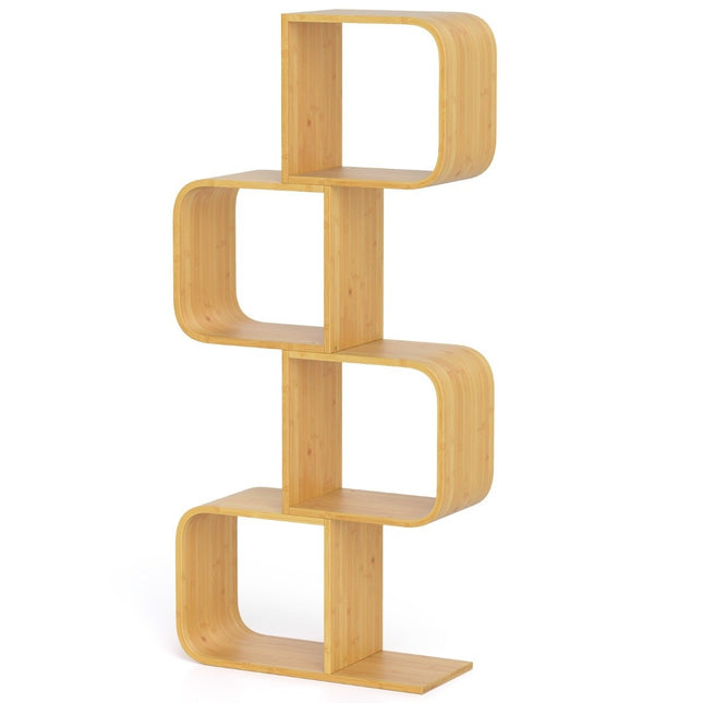 S-vormige bamboe boekenplank, 4-laags, 61x23x133,5 cm