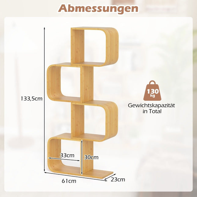 S-vormige bamboe boekenplank, 4-laags, 61x23x133,5 cm