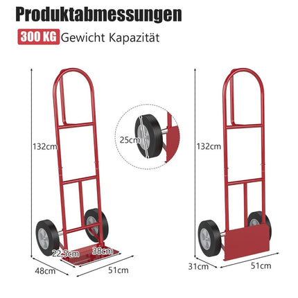Sack truck with P-handle forklift truck with high backrest 51 x 48 x 132 cm red