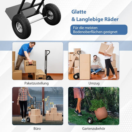 Sack truck with P-handle forklift truck with high backrest folding loading area & rubber wheels black