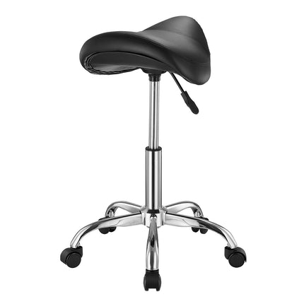 Saddle Stool With Wheels, 450 Lb, Height Adjustable, Black