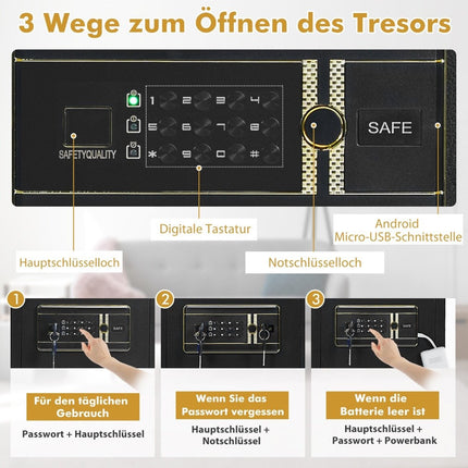 Safe Electronic Safe Cabinet with Digital Keyboard 45 L Safe Safe 36 x 31 x 41 cm Black