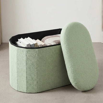 Sage Teddy Fabric Storage Bench – Oval Upholstered Seat
