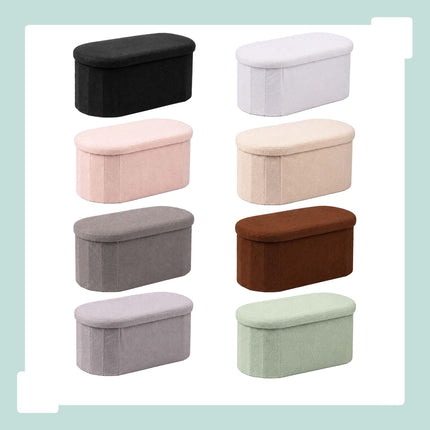 Sage Teddy Fabric Storage Bench – Oval Upholstered Seat