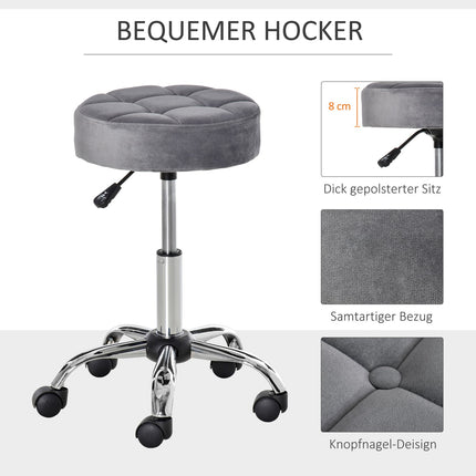 Lounge chair Rolling Stool, Velvet Touch, Adjustable height, Grey
