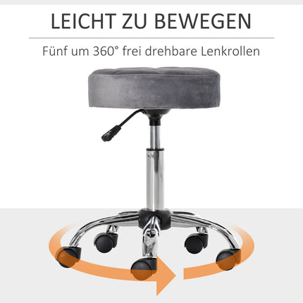 Lounge chair Rolling Stool, Velvet Touch, Adjustable height, Grey