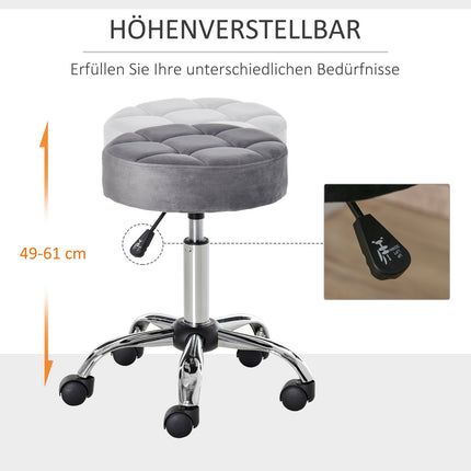 Lounge chair Rolling Stool, Velvet Touch, Adjustable height, Grey