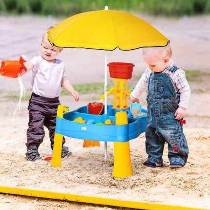 Sand & water play table for children, 25 pcs, parasol included