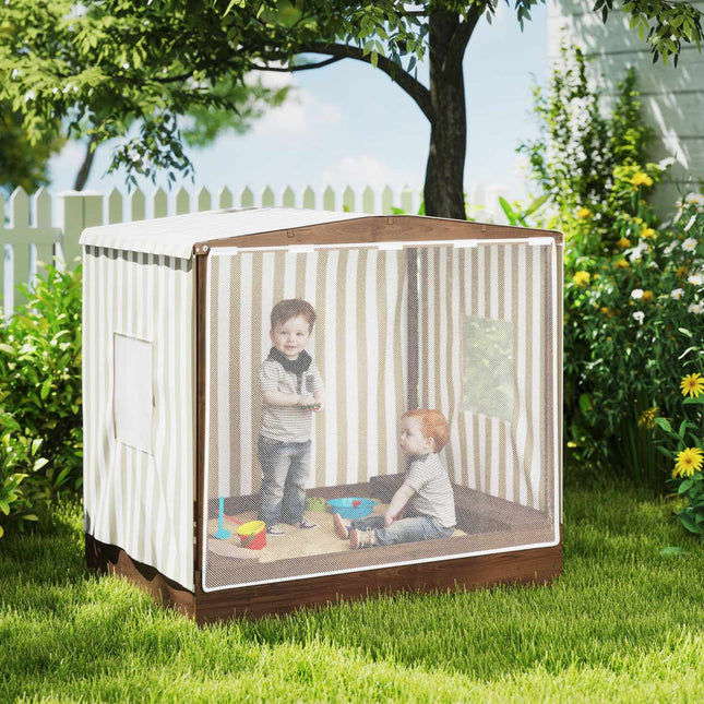 Wooden sandbox with bench & storage, 142 x 101.5 cm