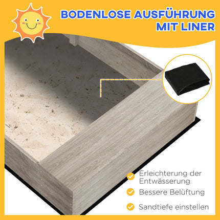 Wooden sandbox for children 3-7 years, bottomless design, 154x80x60 cm