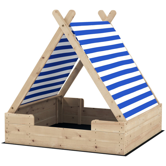 Wooden sandbox with canopy and base, 120 cm