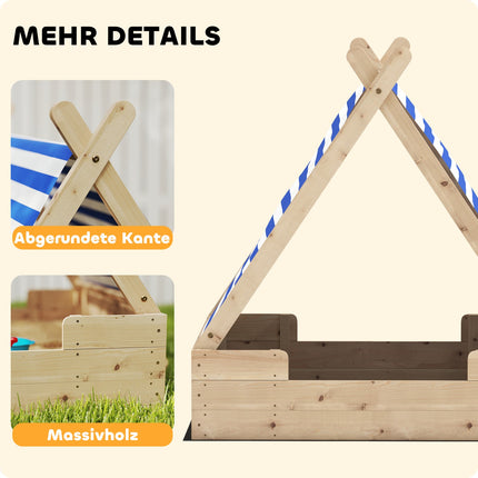 Wooden sandbox with canopy and base, 120 cm