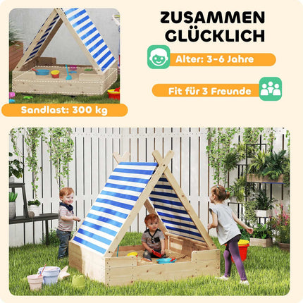 Wooden sandbox with canopy and base, 120 cm