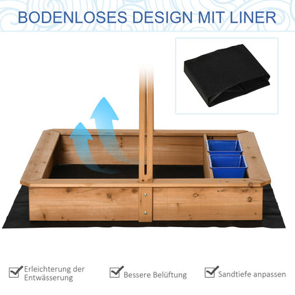 Wooden sandbox with lid and roof for children aged 3-7