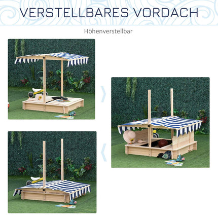 Wooden sandbox with adjustable roof for children aged 3-7