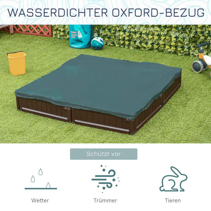 Children's brown sandbox with lid, 4-seater, 123x123x21cm