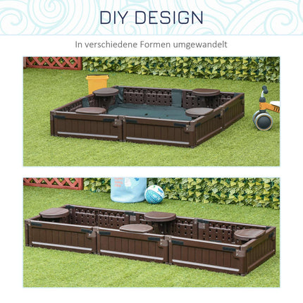 Children's brown sandbox with lid, 4-seater, 123x123x21cm