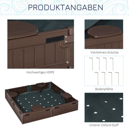 Children's brown sandbox with lid, 4-seater, 123x123x21cm