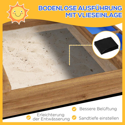 Wooden sandbox with roof and seat, 124x116x146cm, 3-7 years