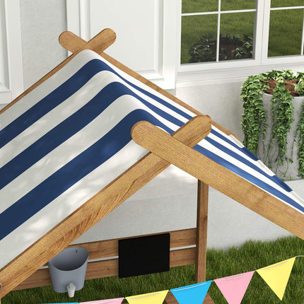 Wooden sandbox with roof and seat, 124x116x146cm, 3-7 years