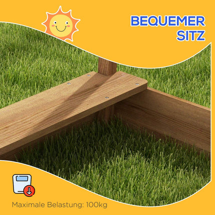 Wooden sandbox with roof and seat, 124x116x146cm, 3-7 years