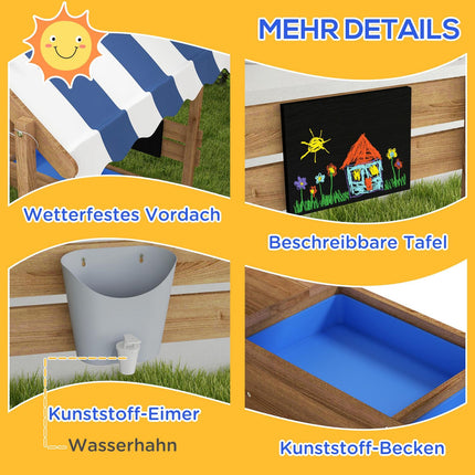 Wooden sandbox with roof and seat, 124x116x146cm, 3-7 years