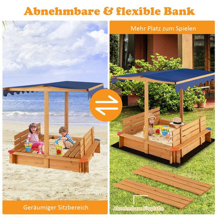 Sandpit with roof 120 x 120 cm sandpit made of cedar wood sandbox large with 2 convertible benches natural
