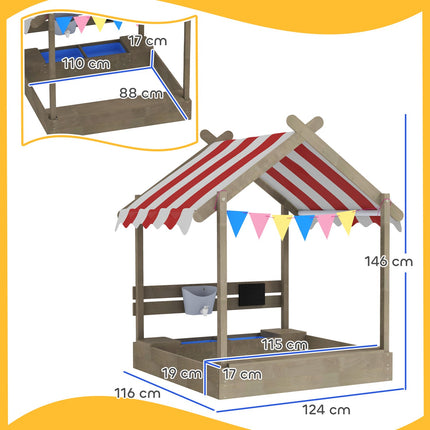 Wooden sandbox with roof & seat, 124x116x146 cm, Grey