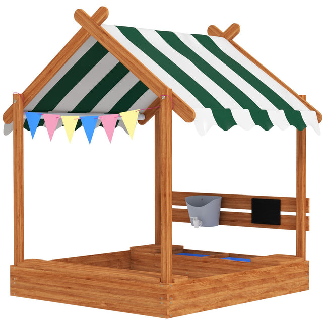 Wooden sandbox with seat and roof, 124x116x146 cm for children