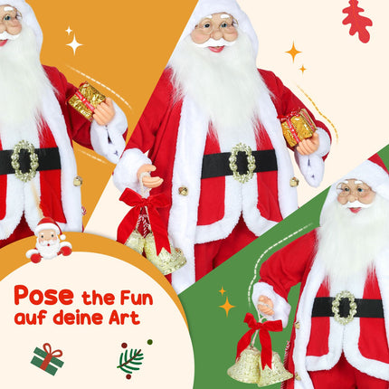 Santa Claus Figure 1.15m with Gift and Bell, Indoor Use