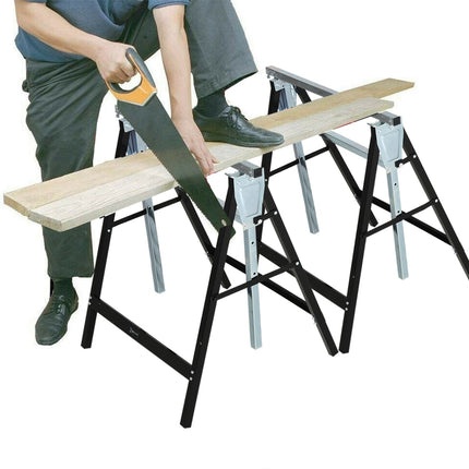 Adjustable black metal saw, foldable, supports 200 kg