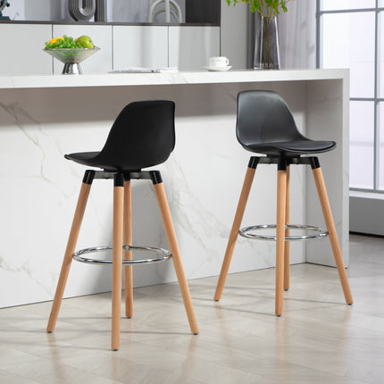 Scandinavian Bar Stools Set of 2, Wood Frame, Black