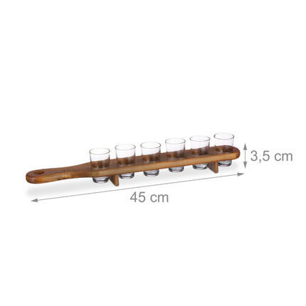Schnapps board in wood with 6 glasses