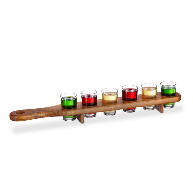 Schnapps board in wood with 6 glasses