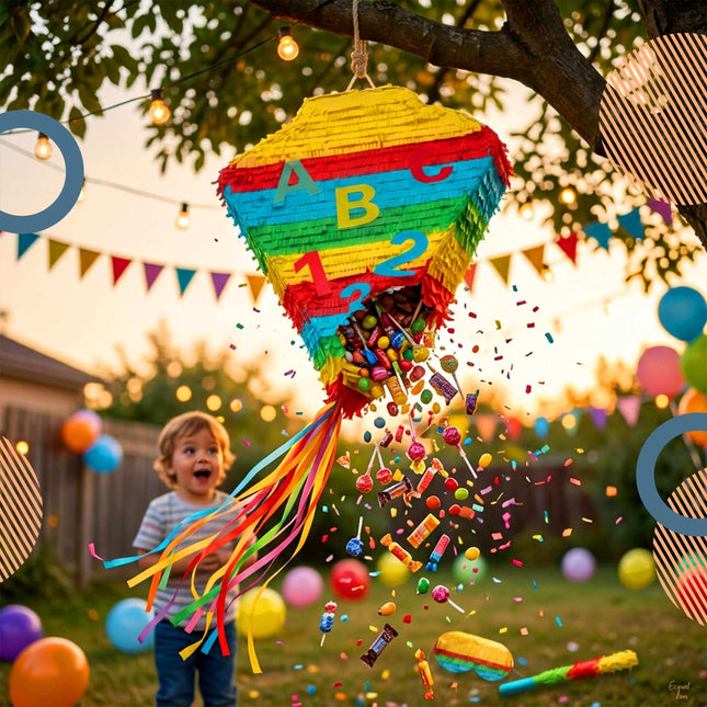 School Cone Piñata Set – Stick and Blindfold Included
