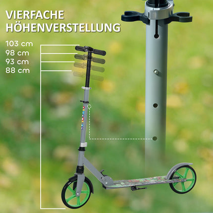 Children's foldable kick scooter, adjustable height, green
