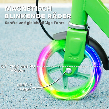 Foldable children's scooter, adjustable height, 2 light wheels, green