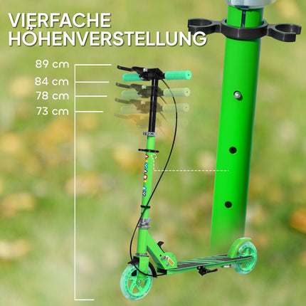 Foldable children's scooter, adjustable height, 2 light wheels, green