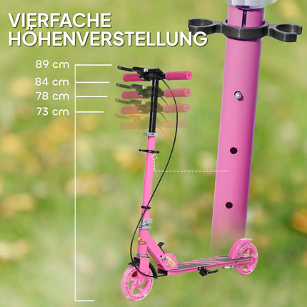 Children's folding scooter with adjustable handlebars, pink