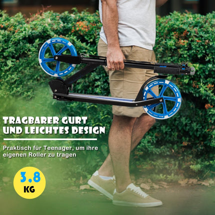 Scooter foldable kick scooter height adjustable 100 kg load capacity kick scooter with 2 LED wheels blue