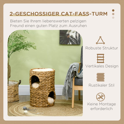Cat tower with pillow, 2 levels, 47 cm, water hyacinth