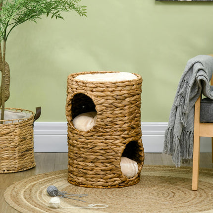 Cat tower with pillow, 2 levels, 47 cm, water hyacinth